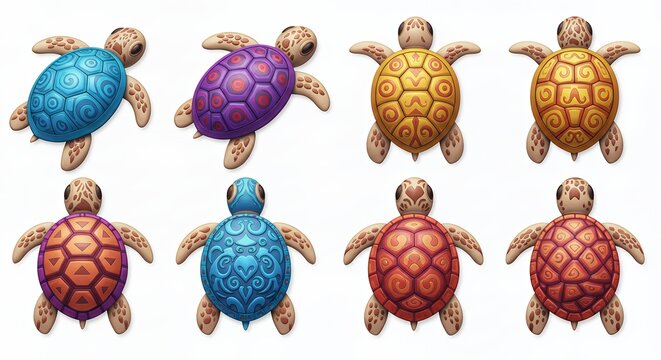 Various color baby turtles illustration