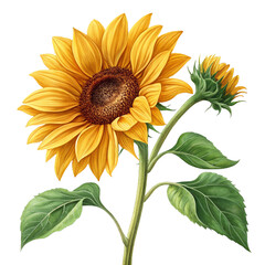 Realistic sunflower with bright yellow petals on transparent background for summer posters, nature branding, eco campaigns and decorative graphics