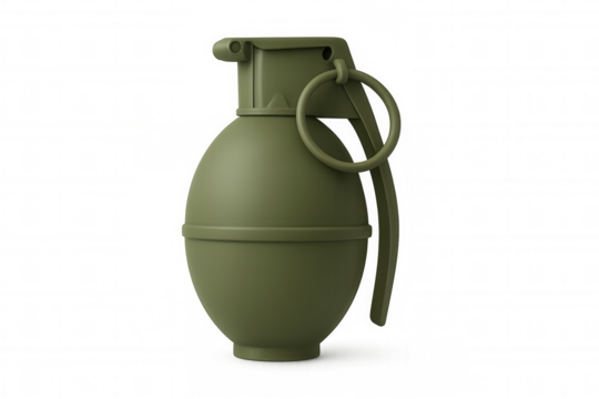 3d rendering of a realistic green grenade isolated on a transparent background, symbolizing war, danger, and military operations - Powered by Adobe