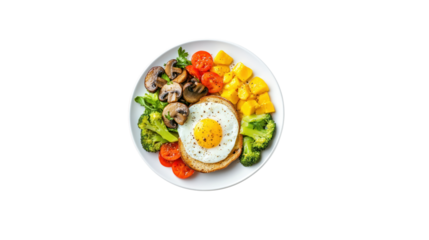 Vibrant Breakfast Platter: A nutritious breakfast plate, bursting with a colorful array of fresh ingredients, inviting a healthy and delicious start to the day.