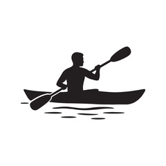 Silhouette of a man kayaking adventure on calm water perfect for outdoor activities