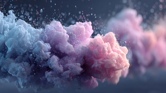 Abstract Pink and Blue Cloud of Ink with Glittering Particles, Dreamy and Ethereal Background, Perfect for Creative Projects, Digital Art, and Design Elements, Soft Pastel Colors, Fantasy World