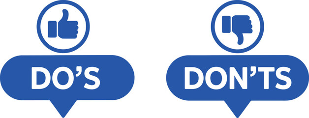 Do's and Don'ts Icons with Thumbs Up and Thumbs Down in Blue and White Colors