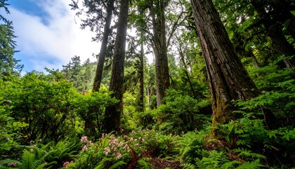 Obraz premium Lush forest with tall trees