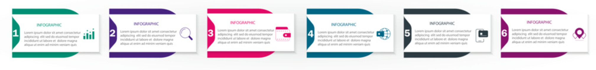 Fototapeta premium Steps infographic design - 6 steps or options business process diagram - Data visualization timeline infographic with icon - 