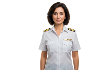 Portrait of a Female Pilot in Uniform on transparent background