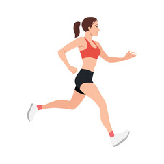 Woman running at full speed during a marathon or athletic race. Flat vector illustration isolated on white background