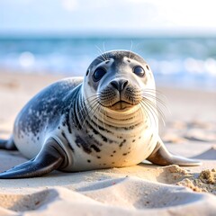 Cute seal pup on sandy beach