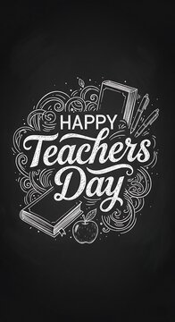 Happy Teacher's Day - Chalkboard Style Illustration