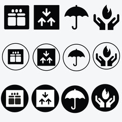 packaging symbols, packaging icons, package icons,