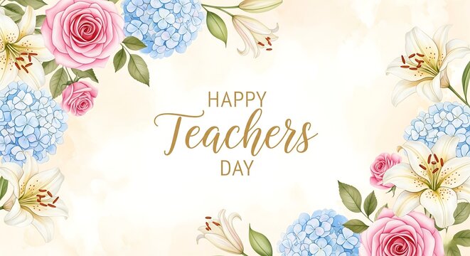 Happy Teacher's Day - Watercolor Floral Background