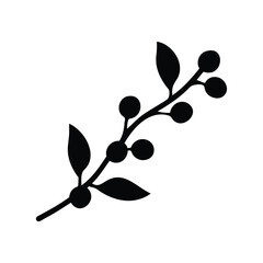 Elegant black silhouette of a plant stem with leaves and berries