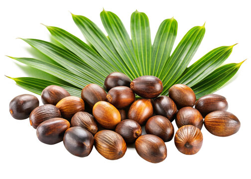 Macauba palm seeds isolated on white background