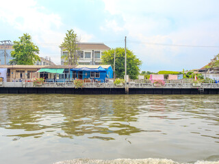Old historical residential house in Phra Khanong on the Khlong a Canal system in BKK used by commuters taking a long tail Boat Ferry system to avoid traffic congestion Bangkok Thailand
