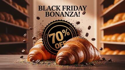 Black friday bonanza: 70% off delicious croissants with sprinkles and coffee beans
