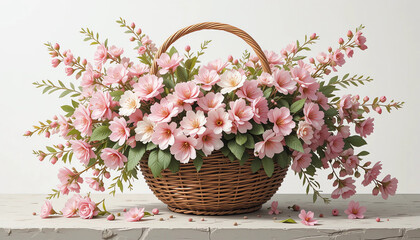 Basket with cherry blossoms and greenery, 16:9"