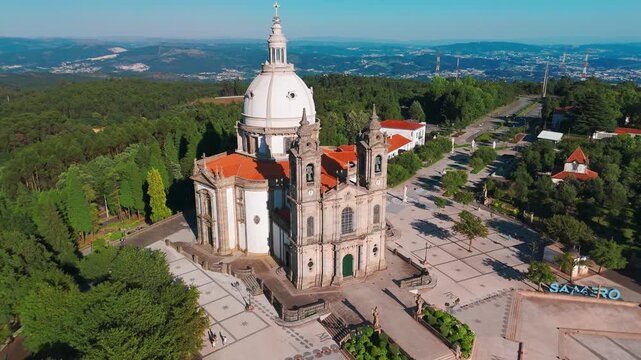 Aerial of Sanctuary of Our Lady of Sameiro near Braga, Northern Portugal