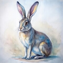 Watercolor rabbit illustration: elegant hare with soft pastel tones and delicate details