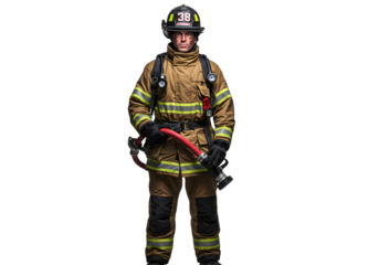 Firefighter in Full Protective Gear on transparent background
