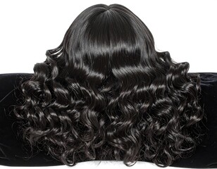 Naklejka premium Black curly wig on black background