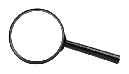 Black Magnifying Glass Tool for Investigation and Inspection Purposes Isolated on transparent background