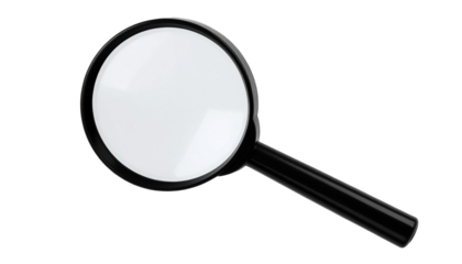 Black Magnifying Glass Tool for Investigation and Inspection Purposes Isolated on transparent background