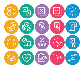 Circle color outline icons set for Choice accepted
