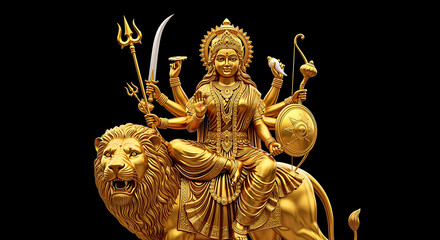 "Happy Navratri: A Divine Dawn of Shakti As Goddess Durga Rides the Roaring Lion of Dharma, Her Ten Arms Wielding Celestial Weapons of Light, May These Nine Nights Ignite the Flame of Courage, Purity