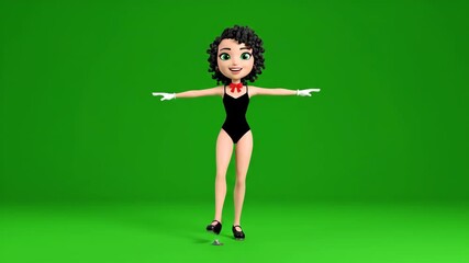 Animated Woman Standing Still on Green Screen Background