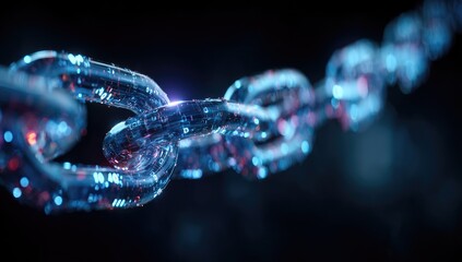 Glowing digital chain links interconnected, signifying network security