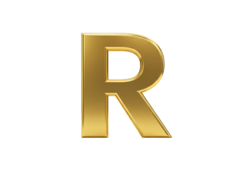 Golden Capital Letter R 3D Render on transparent background