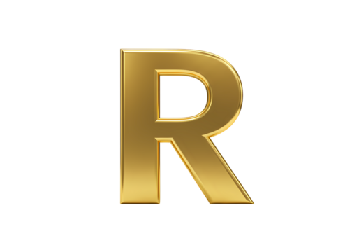 Golden Capital Letter R 3D Render on transparent background - Powered by Adobe