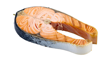 Premium Fresh Atlantic Salmon Steak Isolated on solid white Background