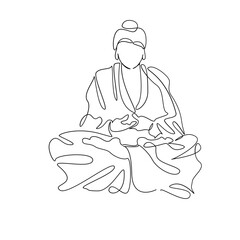 One continuous single drawing line art flat doodle religion, buddha, buddhism, statue, spirituality, culture, praying. Isolated image hand draw contour on a white background, hand drawn, not AI