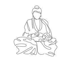 One continuous single drawing line art flat doodle religion, buddha, buddhism, statue, spirituality, culture, praying. Isolated image hand draw contour on a white background, hand drawn, not AI