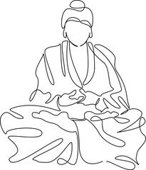 One continuous single drawing line art flat doodle religion, buddha, buddhism, statue, spirituality, culture, praying. Isolated image hand draw contour on a white background, hand drawn, not AI