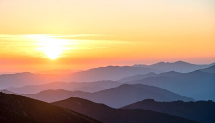 Obraz premium Golden sunset over mountain horizon with soft pastel sky gradient