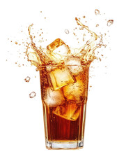 Iced Soft Drink or Tea in Clear Glass Exploding with Splash on Transparent Background
