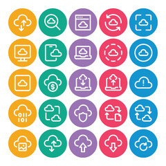 Circle color outline icons set for Cloud computing.