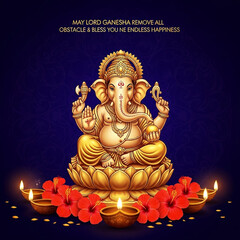 Golden ganesha idol with flowers and diyas isolated on white background isolated on transparent background silhouette