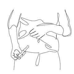 One continuous single drawing line art flat doodle medicine, abdomen, syringe, insulin, woman, diabetes, stomach, hormone. Isolated image hand draw contour on a white background, hand drawn, not AI