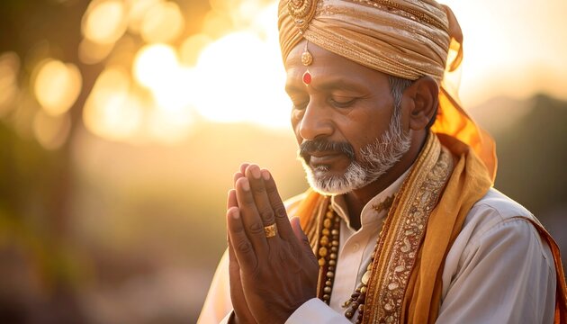 Elderly man in prayerful pose - Powered by Adobe