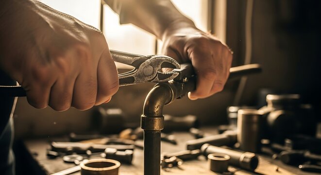 Skilled Plumber Working on Pipe Repair Expert Plumbing Services - Powered by Adobe