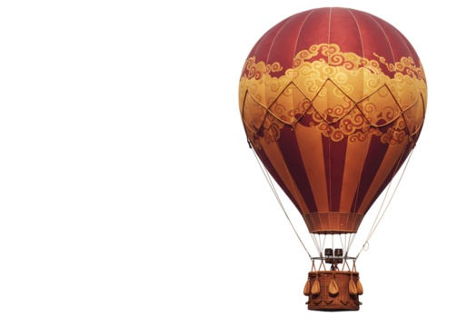 Ornate Red and Gold Hot Air Balloon Ascending isolated on transparent background