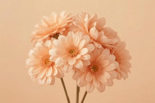 Peach Gerbera Daisies Bouquet, Soft Background, Studio Shot, Floral Design