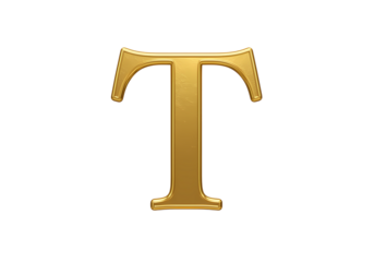Golden Metallic Letter T Elegant Serif Font on Black Background on transparent background