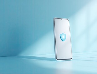 Smartphone displaying a digital shield icon, symbolizing mobile security and data protection