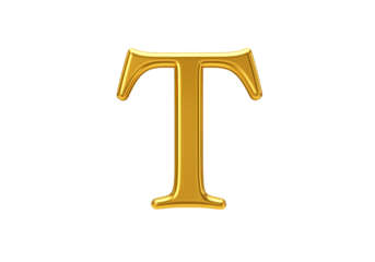 Golden Metallic Letter T Elegant Alphabet Typography on transparent background