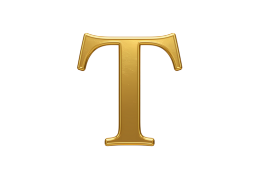 Golden Metallic Letter T Elegant Serif Font on Black Background on transparent background