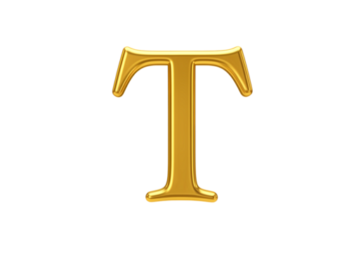 Golden Metallic Letter T Elegant Alphabet Typography on transparent background - Powered by Adobe